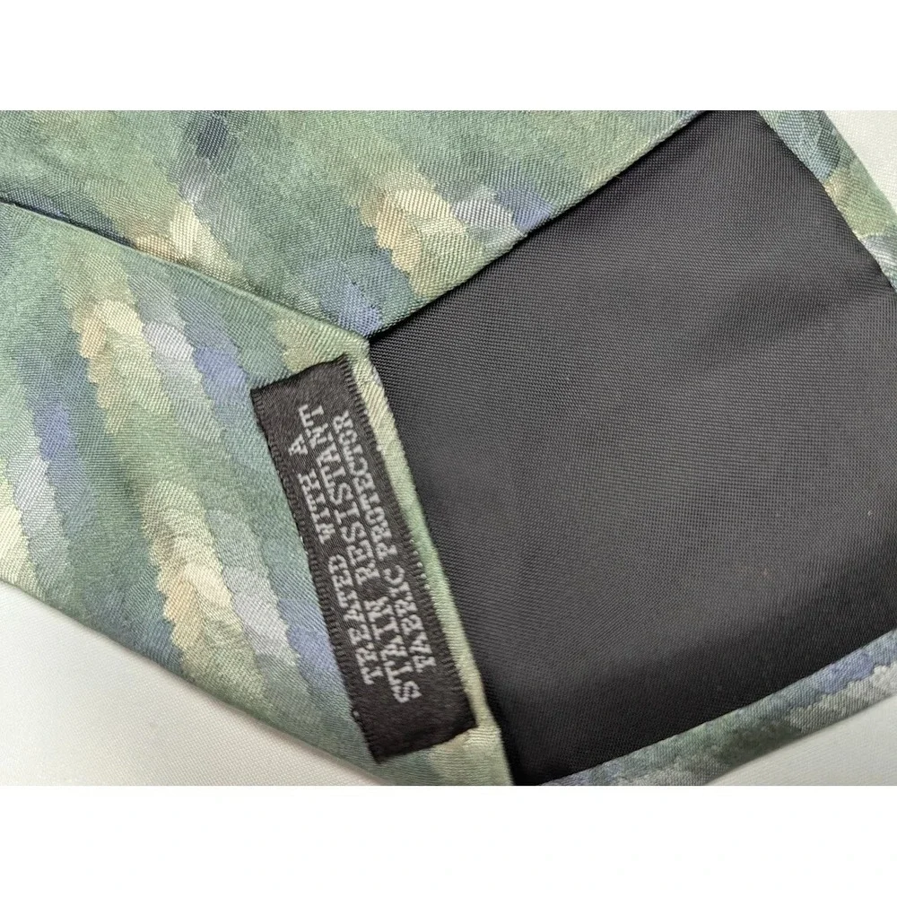 VanHeusen Men's Necktie Silk Green Blue Gold Long Striped Lined